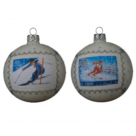 Pallina di Natale, sfera natalizia con stampa sci diam.8cm assortiti