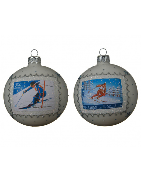 Pallina di Natale, sfera natalizia con stampa sci diam.8cm assortiti