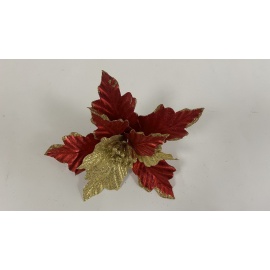 Fiore Natalizio, Stella di Natale Rosso e Oro 25cm 