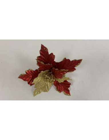 Fiore Natalizio, Stella di Natale Rosso e Oro 25cm 
