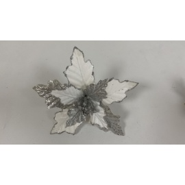 Fiore Natalizio, Stella di Natale Bianco e Argento 25cm 