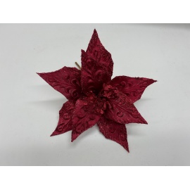 Fiore Natalizio, Stella di Natale Velluto Rosso Scuro 24cm 