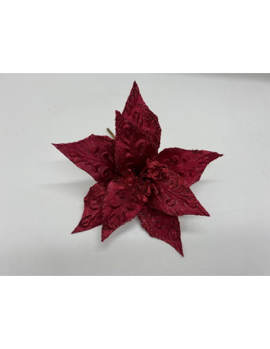 Fiore Natalizio, Stella di Natale Velluto Rosso Scuro 24cm 