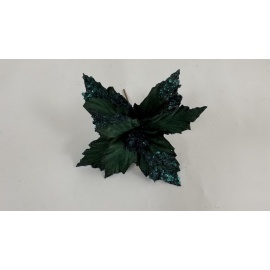 Fiore Natalizio, Stella di Natale Velluto Verde Smeraldo e Glitter 30cm 