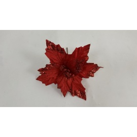 Fiore Natalizio, Stella di Natale Velluto Rosso e Glitter 30cm 