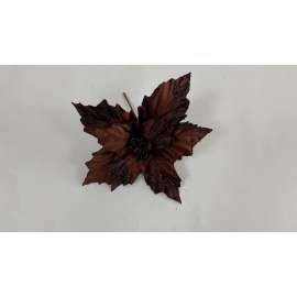 Fiore Natalizio, Stella di Natale Velluto Marrone e Glitter 30cm 