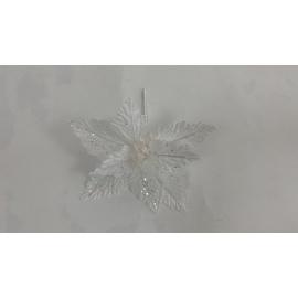 Fiore Natalizio, Stella di Natale Glitter Bianco 28cm  