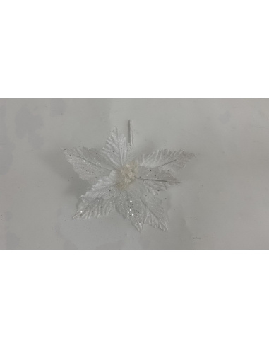 Fiore Natalizio, Stella di Natale Glitter Bianco 28cm  