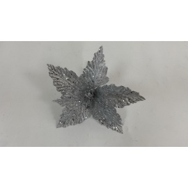 Fiore Natalizio, Stella di Natale Glitter Argento 28cm  