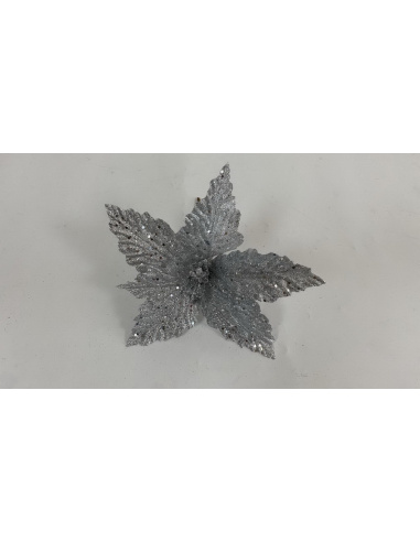 Fiore Natalizio, Stella di Natale Glitter Argento 28cm  