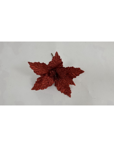 Fiore Natalizio, Stella di Natale Glitter Rosso 28cm  