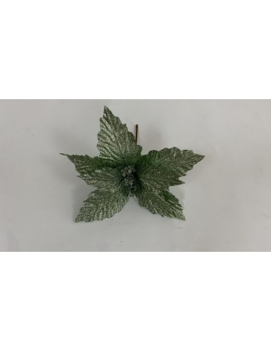 Fiore Natalizio, Stella di Natale Glitter Verde Chiaro 28cm  