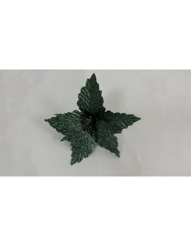 Fiore Natalizio, Stella di Natale Glitter Verde Scuro 28cm  