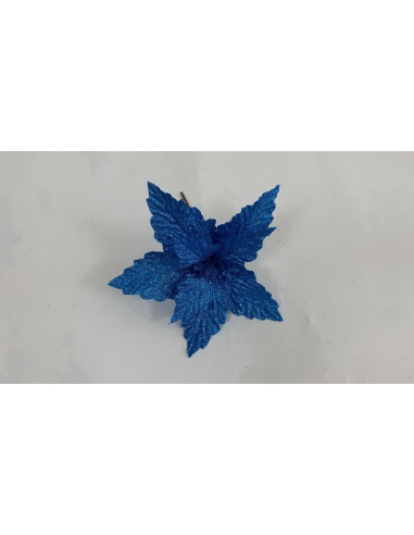 Fiore Natalizio, Stella di Natale Glitter Blu 28cm  