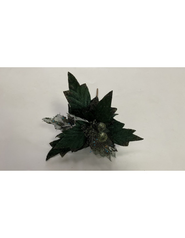 Fiore Natalizio, Stella di Natale Velluto Verde Scuro 25cm