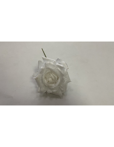 Fiore Natalizio, Rosa Bianco Ghiacciato 13cm