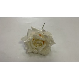 Fiore Natalizio, Rosa Crema Ghiacciato 13cm