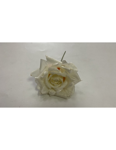 Fiore Natalizio, Rosa Crema Ghiacciato 13cm