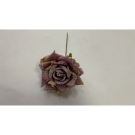 Fiore Natalizio, Rosa rosa Ghiacciato 13cm