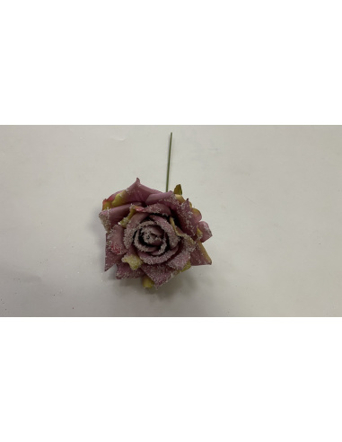 Fiore Natalizio, Rosa rosa Ghiacciato 13cm