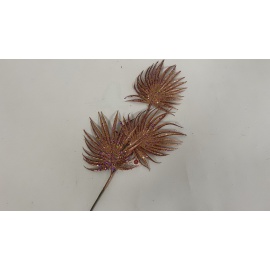 Fiore Natalizio, Ramo con 3 Foglie Glitter e Pailettes Rosa 68 cm 