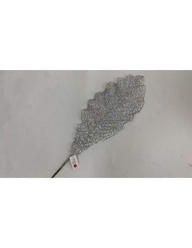 Fiore Natalizio, Foglia Glitter Argento 92cm 