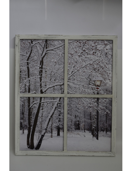 Quadro Luminoso, Finestra con luce e bosco innevato
