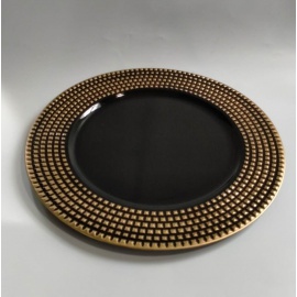 Sottopiatto Bordo Borchiato, 33 cm, Bianco Dorato