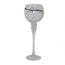 Calice Portacandela in Vetro, Ramo Innevato, 13x30 cm