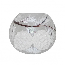 Abat Jour Portacandela in Vetro, Ramo Innevato, 14x17,5 cm