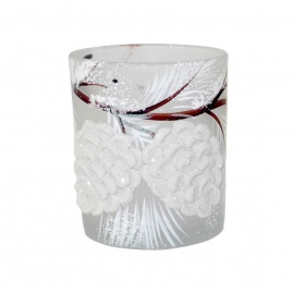 Sfera Portacandela in Vetro, Ramo Innevato, 15x12 cm