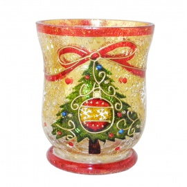 Portacandela in Vetro, Ramo Innevato, 9x11 cm