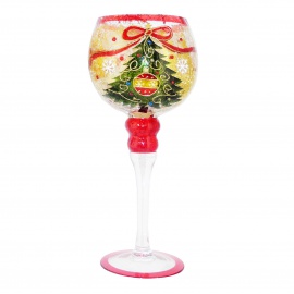 Calice Portacandela in Vetro, Ramo Innevato, 13x30 cm