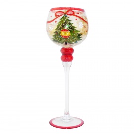 Calice Portacandela in Vetro, Ramo Innevato, 13x35 cm