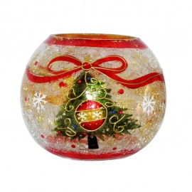 Sfera Portacandela in Vetro, Ramo Innevato, 13x10 cm