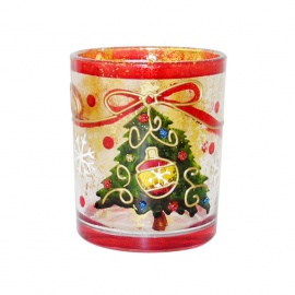 Bicchierino Portacandela in Vetro, Ramo Innevato, 6x7 cm