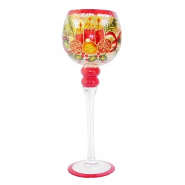 Calice Portacandela in Vetro, Ramo Innevato, 13x35 cm