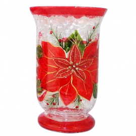 Portacandela in Vetro, Candele Rosse, 15x25 cm