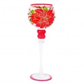 Calice Portacandela in Vetro, Candele Rosse, 13x35 cm