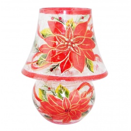 Abat Jour Portacandela in Vetro, Candele Rosse, 14x17,5 cm