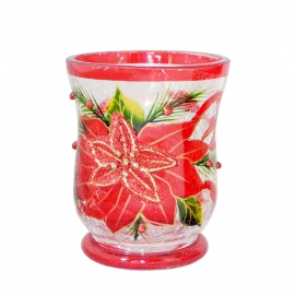 Portacandela in Vetro, Candele Rosse, 9x11 cm