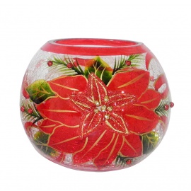 Sfera Portacandela in Vetro, Candele Rosse, 13x10 cm