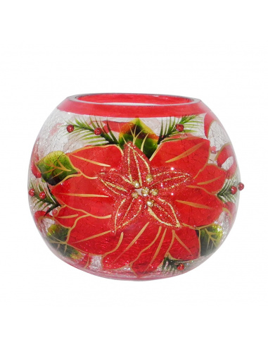 Sfera Portacandela in Vetro, Candele Rosse, 13x10 cm