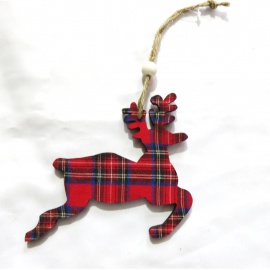 Ornamento da appendere Cuore in Legno e Scozzese, 8 cm