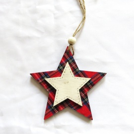 Ornamento da appendere Cuore in Legno e Scozzese, 8 cm