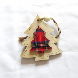 Ornamento da appendere Albero in Legno e Scozzese, 8 cm