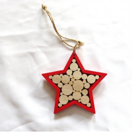 Ornamento da appendere Stella in Legno e Scozzese, 14 cm