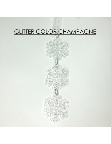 Ballerina Acrilico con fiore, Glitter Champagne, 13 cm