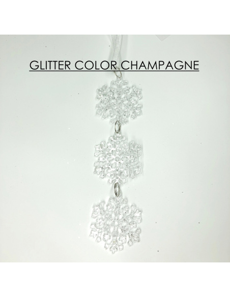 Ballerina Acrilico con fiore, Glitter Champagne, 13 cm