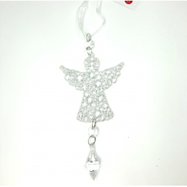 Cuore e Cristallo Acrilico, Glitter Argento, 17 cm totali